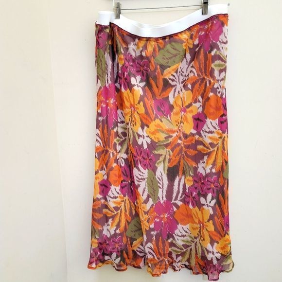 AVENUE 100% Silk Floral Flowing‎ Romantic Boho Nature Long Skirt Lined 26/28 - Picture 6 of 10